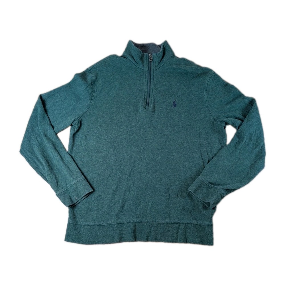 Polo Ralph Lauren Men's Medium Green Quarter Zip Pullover Sweatshirt Pony Preppy